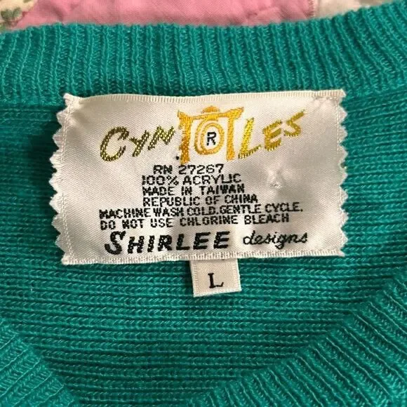 Vintage 60s CYN LES Embroidered Sweater Size L Shirlee designs Floral Butterfly